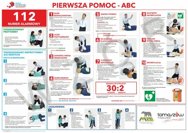 Instrukcja pierwszej pomocy przedmedycznej: ocena bezpieczeństwa, przytomności, udrożnienie dróg oddechowych, ocena oddechu, wezwanie pomocy, RKO i AED.