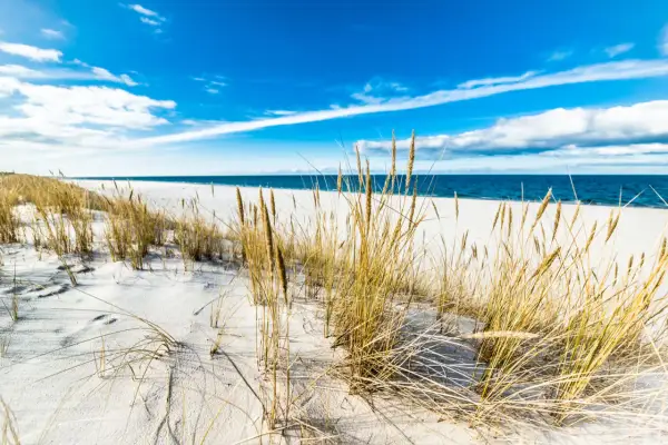 Piasek, trawy morskie i błękitne niebo nad Bałtykiem – to jedne z najpiękniejszych plaż w Polsce.