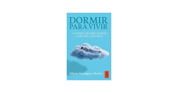 Libros para dormir: un hombre descansa en una nube, portada de "Dormir para vivir" de Alfredo Rodríguez-Muñoz.