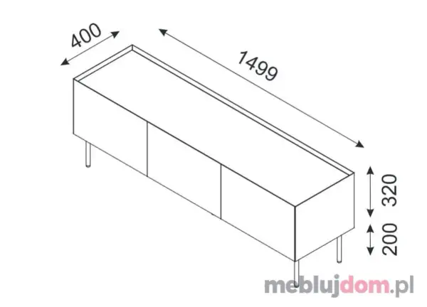 Szafka RTV o wymiarach 1499x400x320 mm. Idealna do salonu, jej wysokość 320 mm sprawdzi się w każdym wnętrzu.