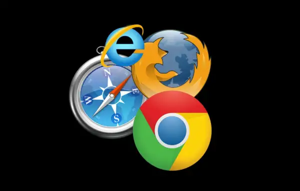Ikony przeglądarek Internet Explorer, Firefox i Chrome oraz kompas. Jak zmienić wyszukiwarkę? Wybierz właściwy kierunek!