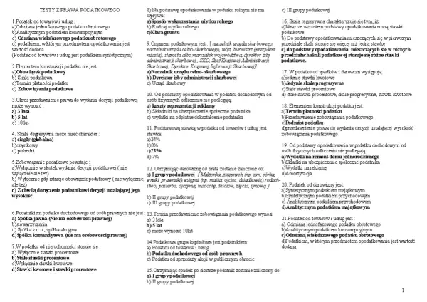 Test z prawa podatkowego, pytanie 20 dotyczy podatku od darowizny, który jest analitycznym podatkiem majątkowym.
