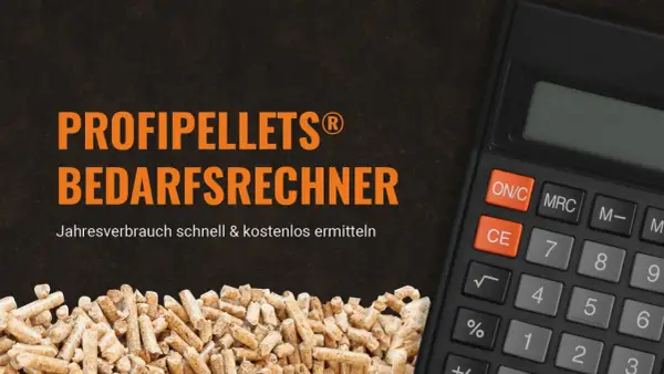 PROFI-PELLETS® Bedarfsrechner: Wie lange heizt man mit 15 kg Pellets? Ermitteln Sie Ihren Jahresverbrauch schnell & kostenlos.