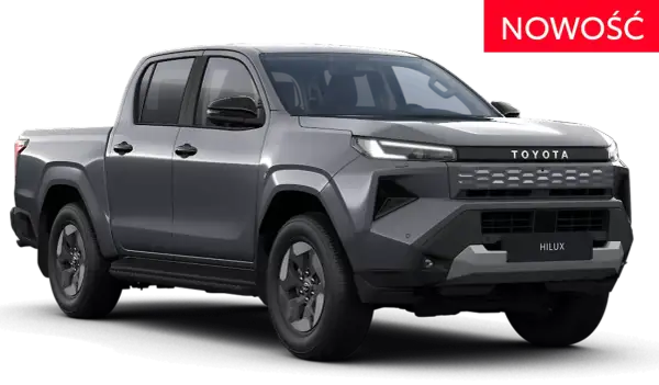 Nowy Toyota Hilux 2025 w szarym kolorze, gotowy na każdą przygodę. Nowoczesny design i moc w terenowym stylu.