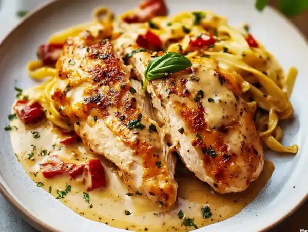 En krämig kycklingrätt med pasta och tomater. Den här "marry me kyckling" ser så god ut att man vill fria till den!