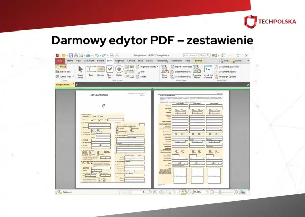 Darmowy edytor PDF w akcji, pokazujący interfejs programu z polami formularza do wypełnienia.