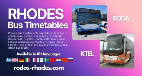 Bussar från Kolymbia till Rhodos stad och andra platser på ön. Hitta tidtabeller och information på rodos-rhodes.com.