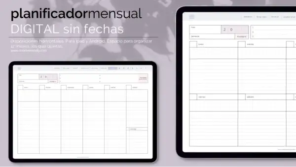 Planificador mensual digital sin fechas, ideal como calendario para rellenar en Ipad y Android. Organiza tu semana y tus prioridades.