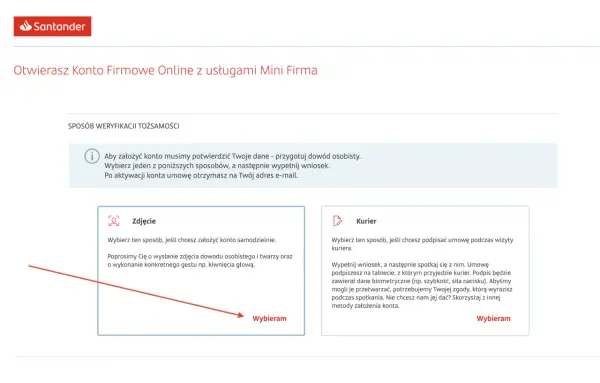 Otwierasz konto firmowe online bez kuriera. Wybierz weryfikację zdjęciem lub kurierem.