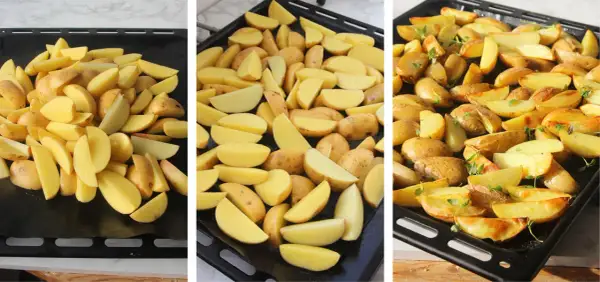 Klyftpotatis i ugn, från rå till gyllene och färdig att servera. Enkel och god rätt.