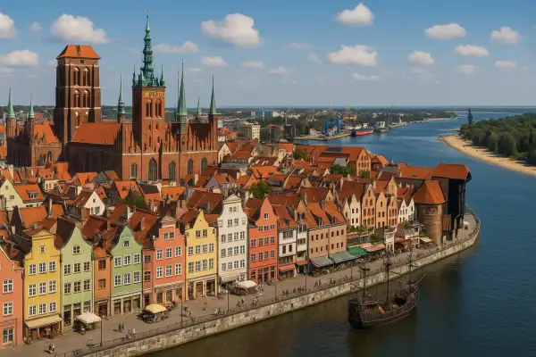 Gdańsk: kolorowe kamienice nad Motławą, historyczny Żuraw i statki. Idealne miejsce na odkrywanie atrakcji dla dorosłych.