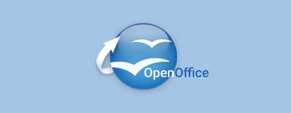 Logo OpenOffice z białymi ptakami i strzałką. Pobierz pakiet biurowy open office za darmo.