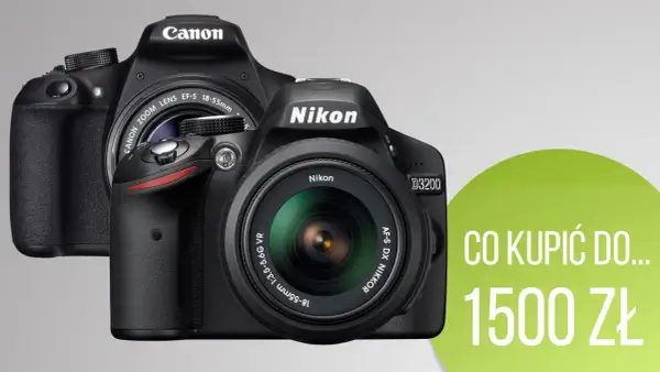 Dwa aparaty cyfrowe: Canon i Nikon, z obiektywami.