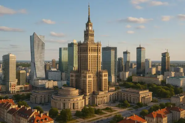Warszawski Pałac Kultury i Nauki i nowoczesne wieżowce. Idealne miejsce, by odkrywać co robić samemu w Warszawie.