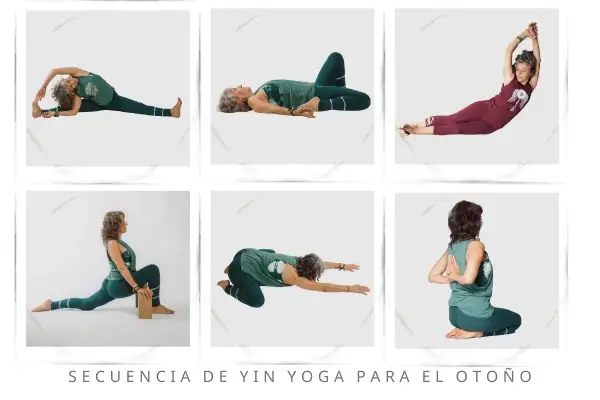 Secuencia de **yin yoga posturas**: estiramientos profundos y relajación.