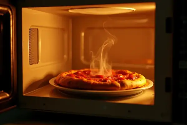 Gorąca pizza paruje w mikrofalówce. Czy pizze można mrozic? To pytanie nurtuje wielu miłośników tego dania.