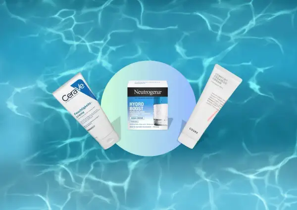 Drei Feuchtigkeitscremes für trockene Haut: CeraVe, Neutrogena Hydro Boost und COSRX.