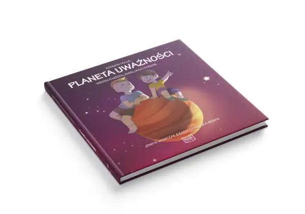 Książka "Planeta Uważności" z ilustracją dzieci na planecie, która symbolizuje gnozę i wiedzę o emocjach.