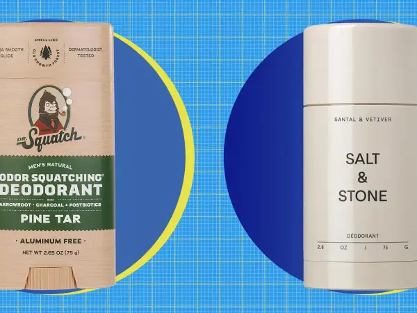 Dwa dezodoranty: Dr. Squatch "Pine Tar" i Salt & Stone "Santal & Vetiver". Czy ałun co to? To naturalny składnik, którego nie ma w tych produktach.