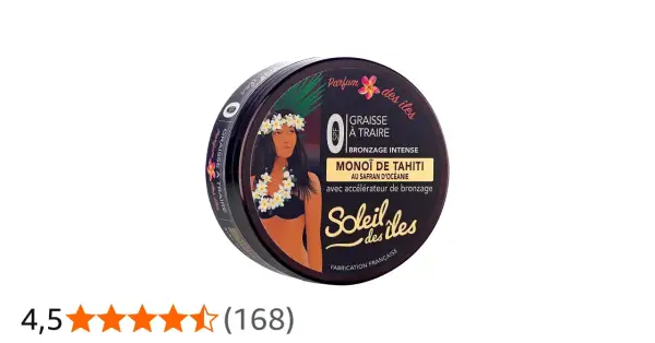 Boîte de graisse à traire "Soleil des îles" au Monoï de Tahiti, pour un bronzage intense.