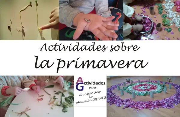 Niños explorando la naturaleza y creando arte con pétalos y hojas. Divertidas actividades primavera para aprender y jugar.