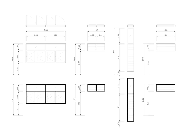 Planos de ventanas con sus medidas estandar. Se muestran diferentes tipos y dimensiones para su instalación.