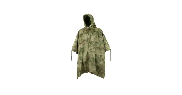 Poncho Mil-Tec con capucha y cordones, estampado de camuflaje verde y marrón.