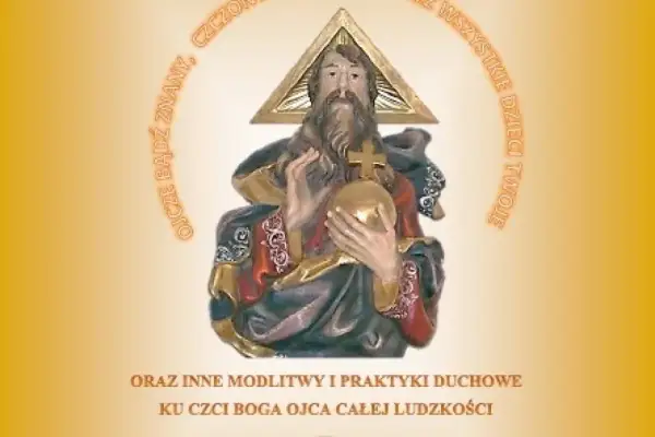 Rzeźba przedstawia Boga Ojca z kulą ziemską i krzyżem. Napis głosi: "Ojcze bądź znany, czczony przez wszystkie dzieci Twoje".