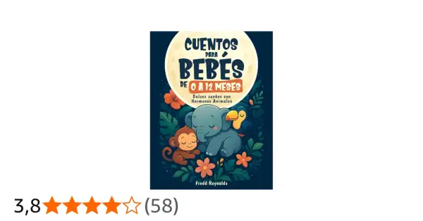 Ilustración de cuentos para bebés de 0 a 12 meses, con un elefante, mono y pájaro durmiendo.