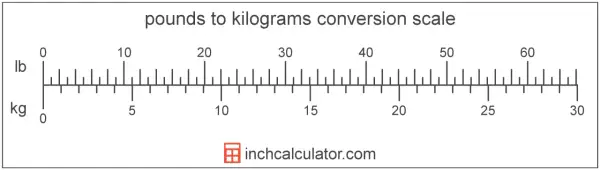 Skala konwersji funtów na kilogramy z oznaczeniami lb i kg.