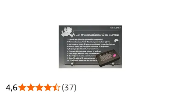 Plaque gravée "Les 10 commandements de ma Marraine" avec un coffret cadeau.