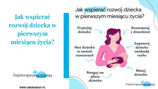 Jak wspierać rozwój dziecka w pierwszym miesiącu życia? To klucz do jego możliwości psychofizycznych. Przytulaj, noś, rozmawiaj, masuj, reaguj na płacz i zapewnij swobodę ruchu.