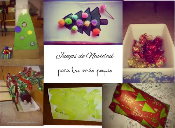Juegos de Navidad para los más peques: un árbol de fieltro, pompones, regalos y un niño deslizándose por unas escaleras decoradas. ¡Navidad en verano!