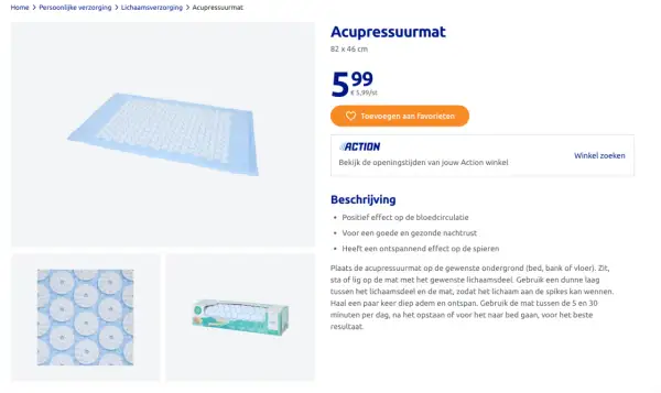 Lichtblauwe acupressuurmat met witte puntjes, ideaal voor ontspanning en betere bloedcirculatie.