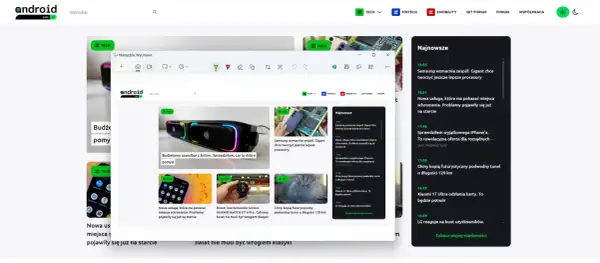 Narzędzie Wycinanie Windows 11 na ekranie z artykułami technologicznymi.