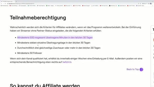 Um twitch affiliate werden zu können, brauchst du 500 Minuten Streaming, 7 Streams, 3 Zuschauer und 50 Follower in 30 Tagen.