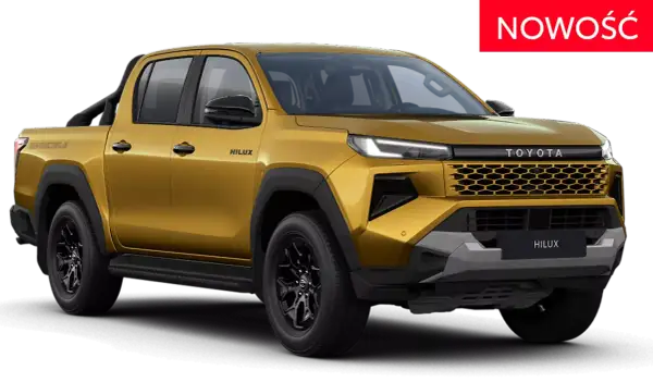 Złoty Toyota Hilux 2025 Invincible, nowy model z nowoczesnym grillem i światłami LED. Gotowy na każdą przygodę.