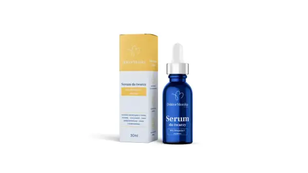 Serum do twarzy Doktor Monika z 10% Witaminą C etylową, kluczowym składnikiem w kosmetykach dla rozświetlenia i odmłodzenia skóry.