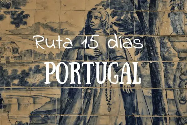 Ruta de 15 días por Portugal, con un diseño de azulejos antiguos que evoca un viaje histórico.