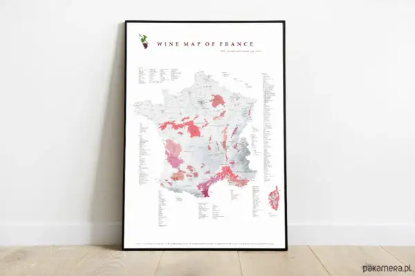 Mapa Francji z zaznaczonymi regionami winiarskimi. Odkryj bogactwo francuskich winnic i ich unikalne terroir.