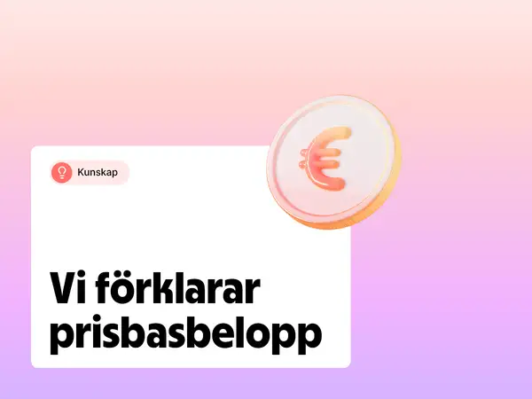 En euro-symbol på ett mynt bredvid texten "Vi förklarar prisbasbelopp".