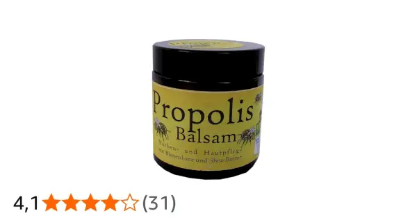 Propolis Balsam für Narben- und Hautpflege. Die positive propolis wirkung haut wird durch Bienenharz und Shea-Butter unterstützt.