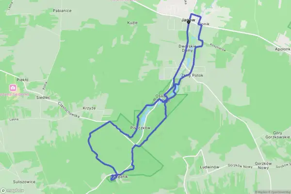 Trasa rowerowa wokół Złoty Potok, prowadząca przez Janów, Dworskie Domy, Pisczków i Ostrężnik.