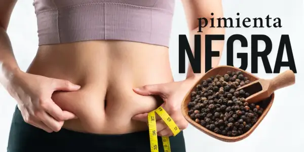 Pimienta negra: descubre sus propiedades para tu figura. Una persona se pellizca la cintura con una cinta métrica.