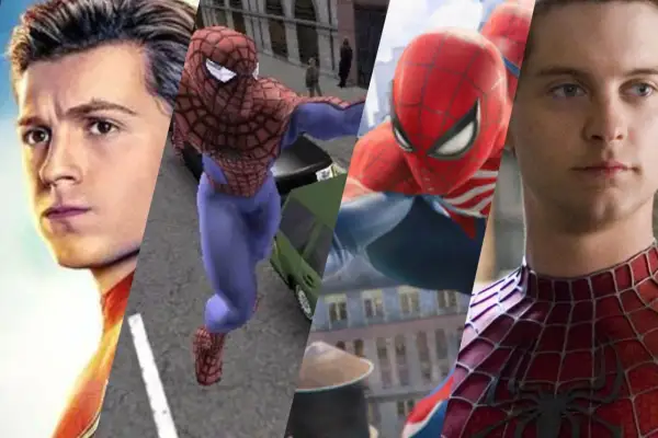El friendly neighborhood spider man en varias versiones, desde videojuegos hasta el cine.