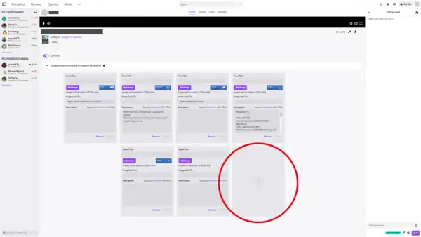 Twitch-Panels auf Deutsch: Hier werden die Einstellungen für die Twitch-Panels gezeigt, mit Optionen zum Hinzufügen von Bildern und Links.