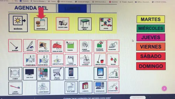 Agenda visual con actividades diarias para el lunes, como desayunar, hacer la cama y jugar. Muestra horarios bonitos y organizados para la rutina.