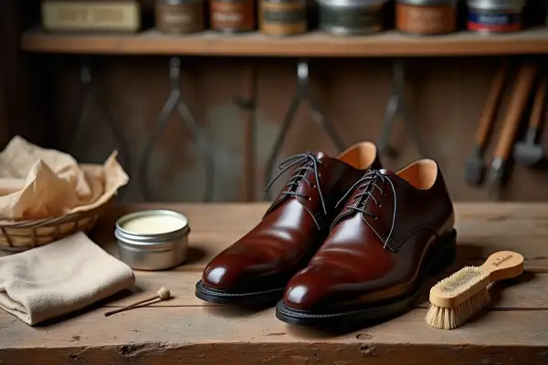 Des chaussures neuves et brillantes, prêtes à être cirées. Faut-il cirer des chaussures neuves ? La réponse est oui pour une protection optimale.