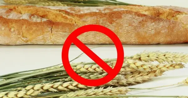 Chleb i kłosy zbóż z przekreśleniem. Symbol zakazu spożywania glutenu, ważny przy chorobie Duhringa.