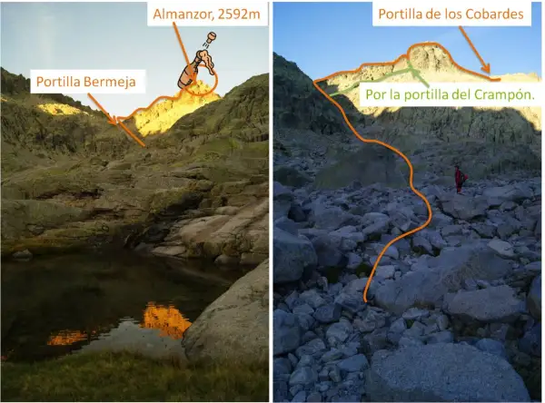 Rutas hacia el pico Almanzor: Portilla Bermeja y Portilla de los Cobardes.